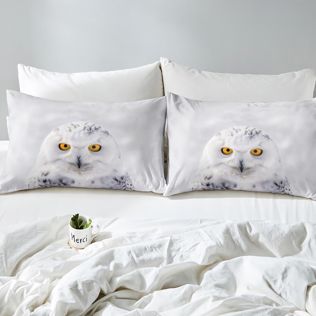 Feelyou Bald Eagle Fitted Sheet Owl Bedding Set 3D Bird Animal Bed Sheet Set for Boys Girls Children Teens Bedroom Decor Snowy Owl Decor Bed Cover No Flat Sheet Twin Size with 1 Pillow Case