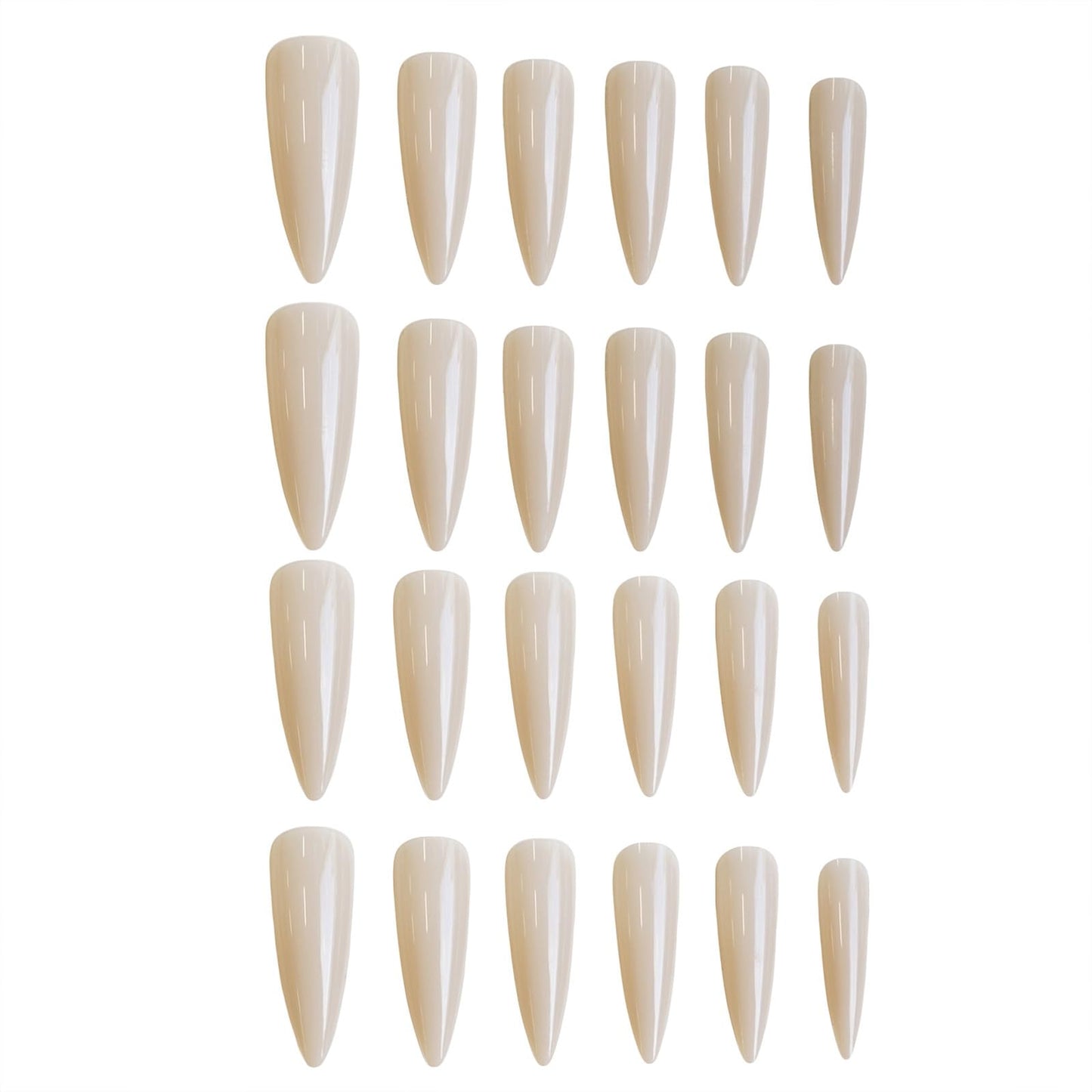 SINHOT Stiletto Press on Nails - Long Fake Nails, Glossy Finish, Nude Natural Design, DIY Artificial False Nail Art - 24 Pcs Nail Kit with Glue