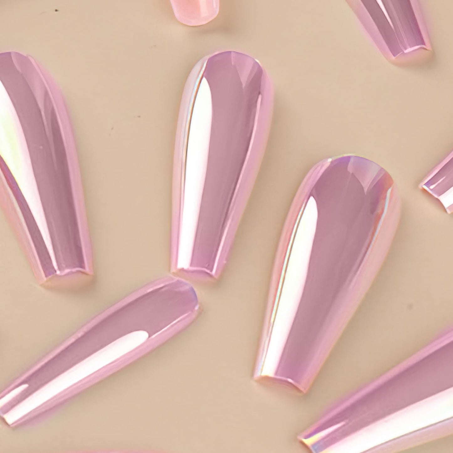 Chrome Press On Nails - Long Square, Ballerina Mirror, Coffin, Holographic, Metallic, Laser Acrylic, 3D Nail Art