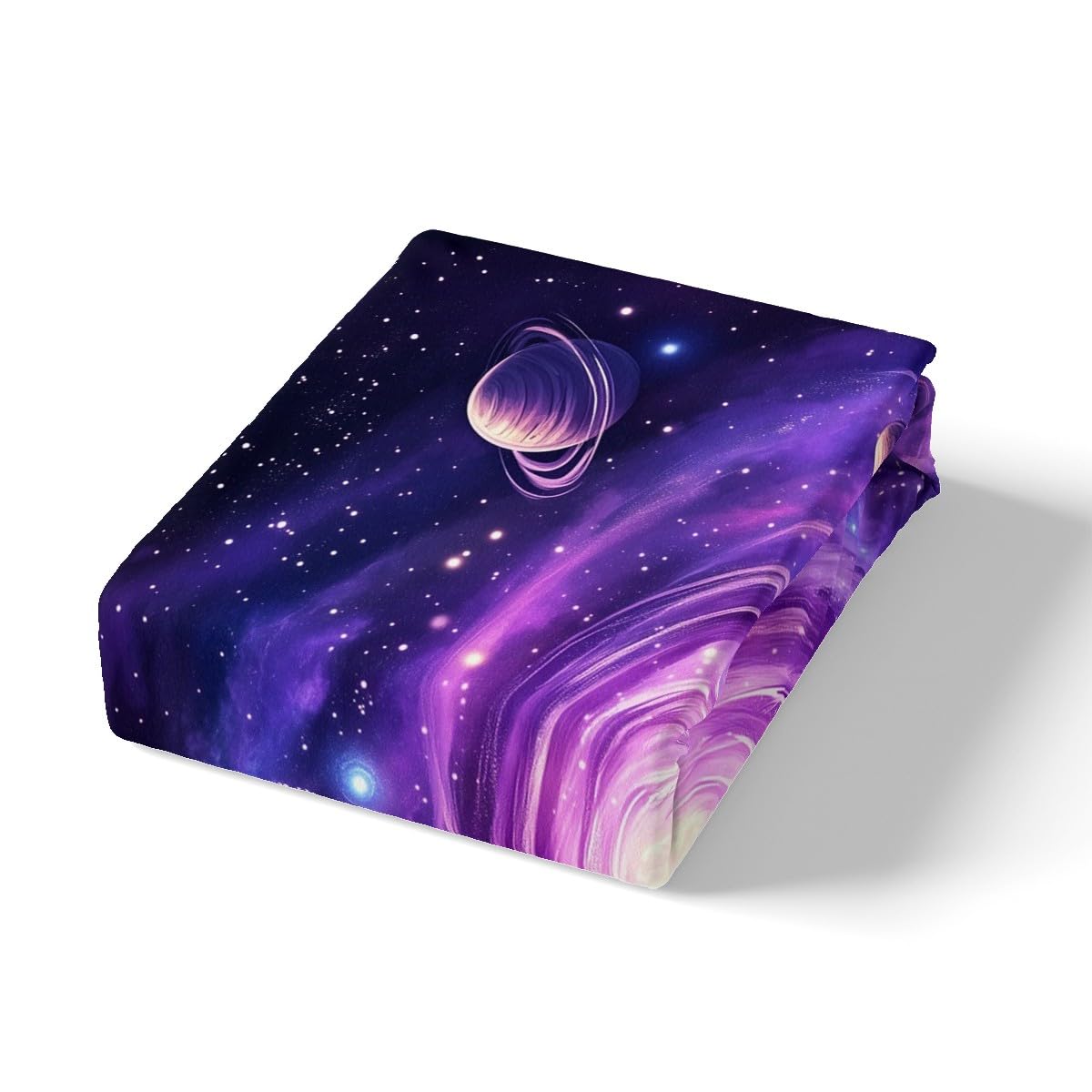 Outer Space Kids Fitted Sheet Full Size,Planets Glitter Starry Sky Galaxy Romantic Bedding Set,Boys Girls Room Decor,Geometric Vortex Bed Cover,Purple Bed Sheet,2 Pillowcases