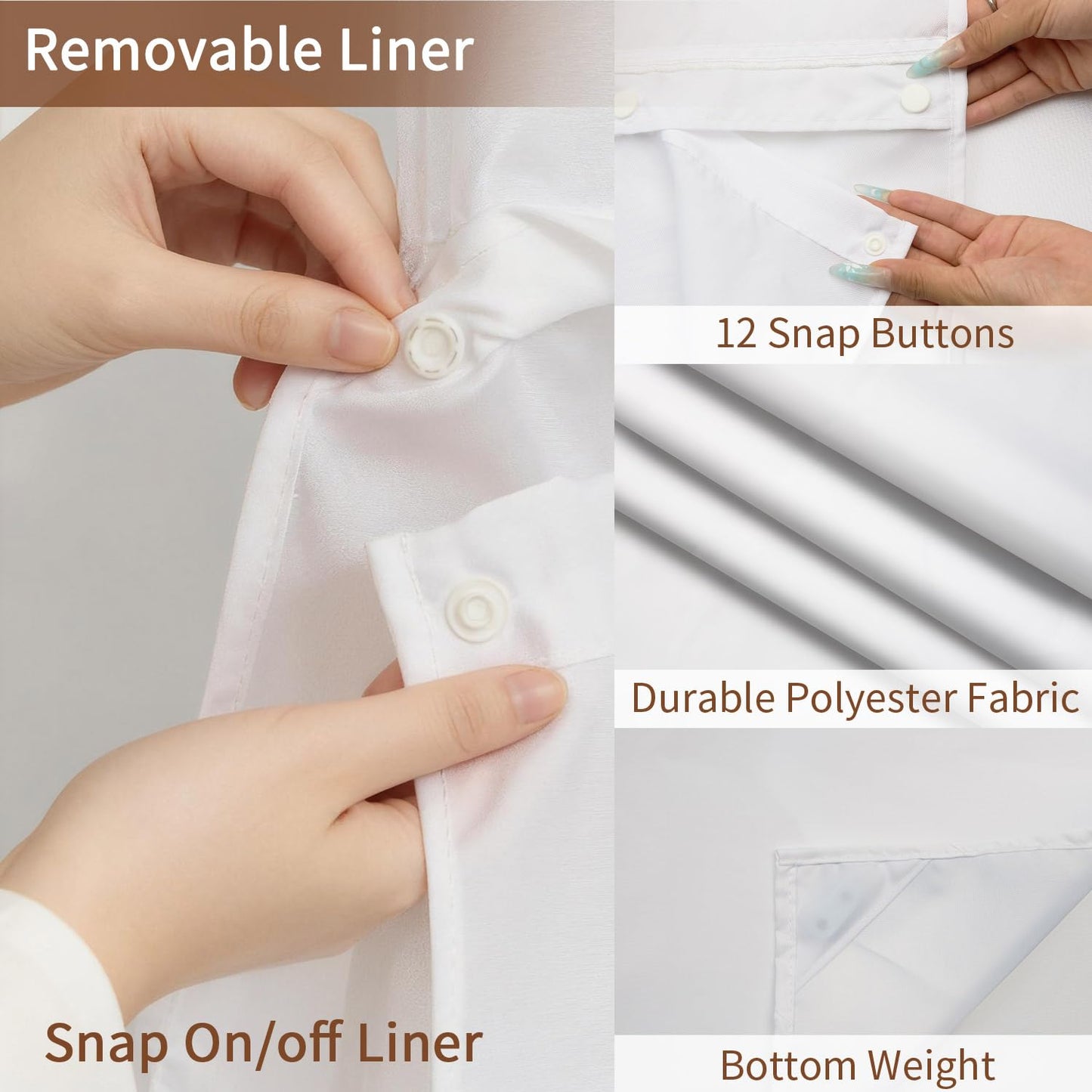 NAEMBCU No Hook Shower Curtain with Snap in Liner Set FYLX00238