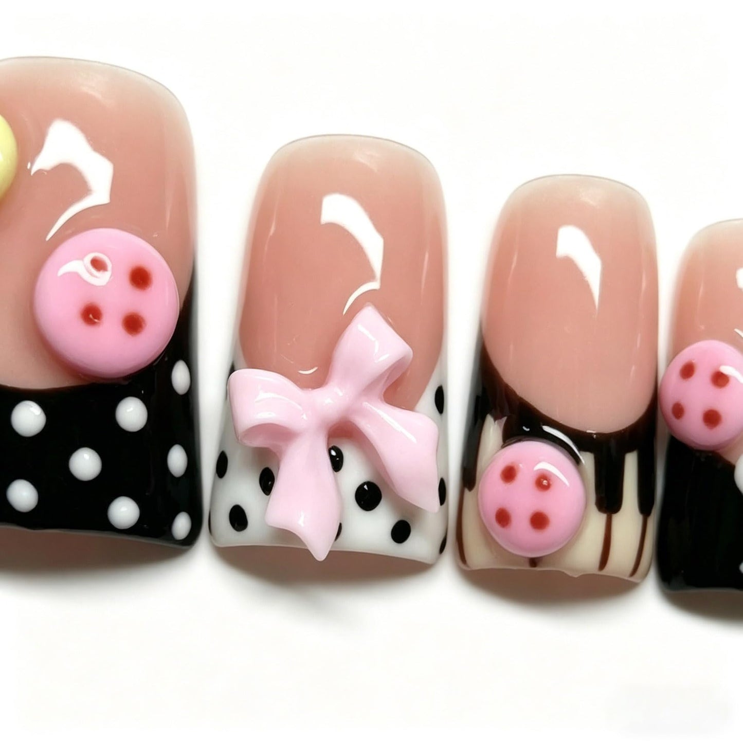 Handmade Press on Nails 3D Cute Glue on Nails for Women, Luxury Duck Nail Art Design, Fake Nails with 3D Nail Charms Size M 5