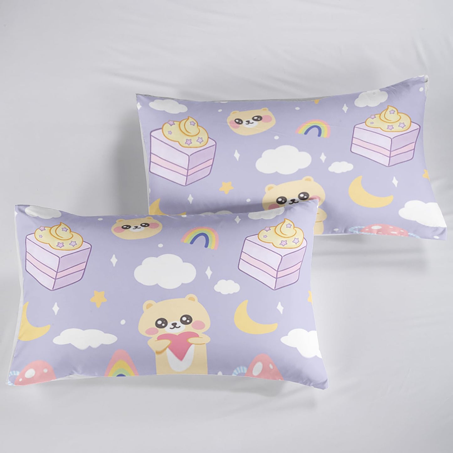 QOOMO Kawaii Kids Sheets Twin Size,Kawaii Bear 16" Deep Pocket Bed Sheet Set,Milk Printed Bedroom Decor Sheet Set Soft and Breathable for Girls/Kids/Teens,Twin Size