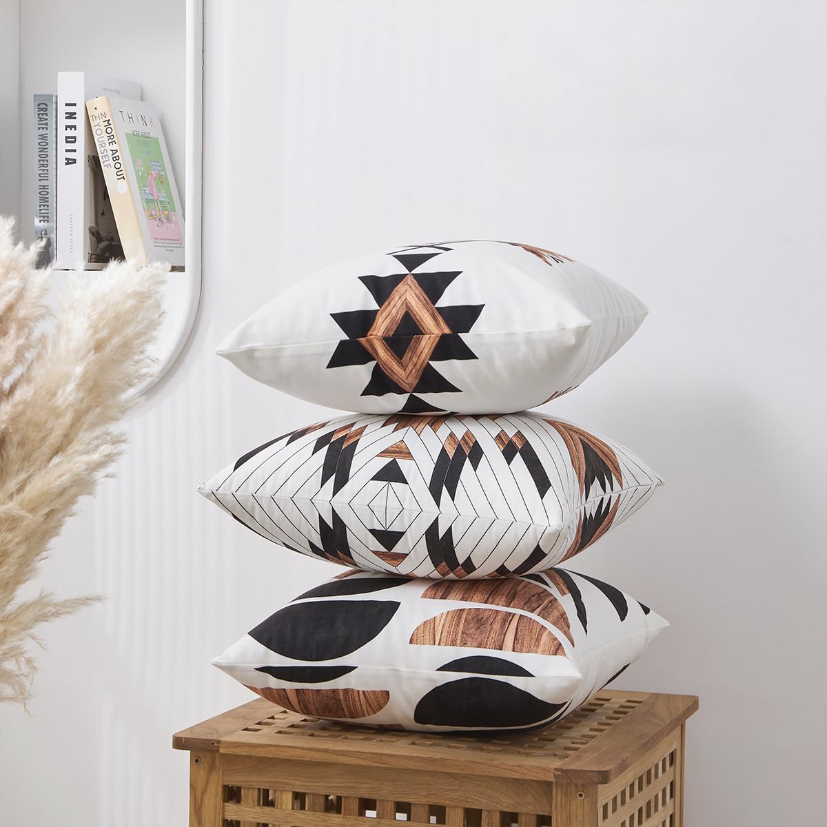 Ceexolliss Aztec Throw Pillow Covers Set of 6,Rustic Southwestern Western Brown Wooden Texture Home Decor Ethnic Farmhouse Outdoor Couch Decorative Cushion Case 18"X18"