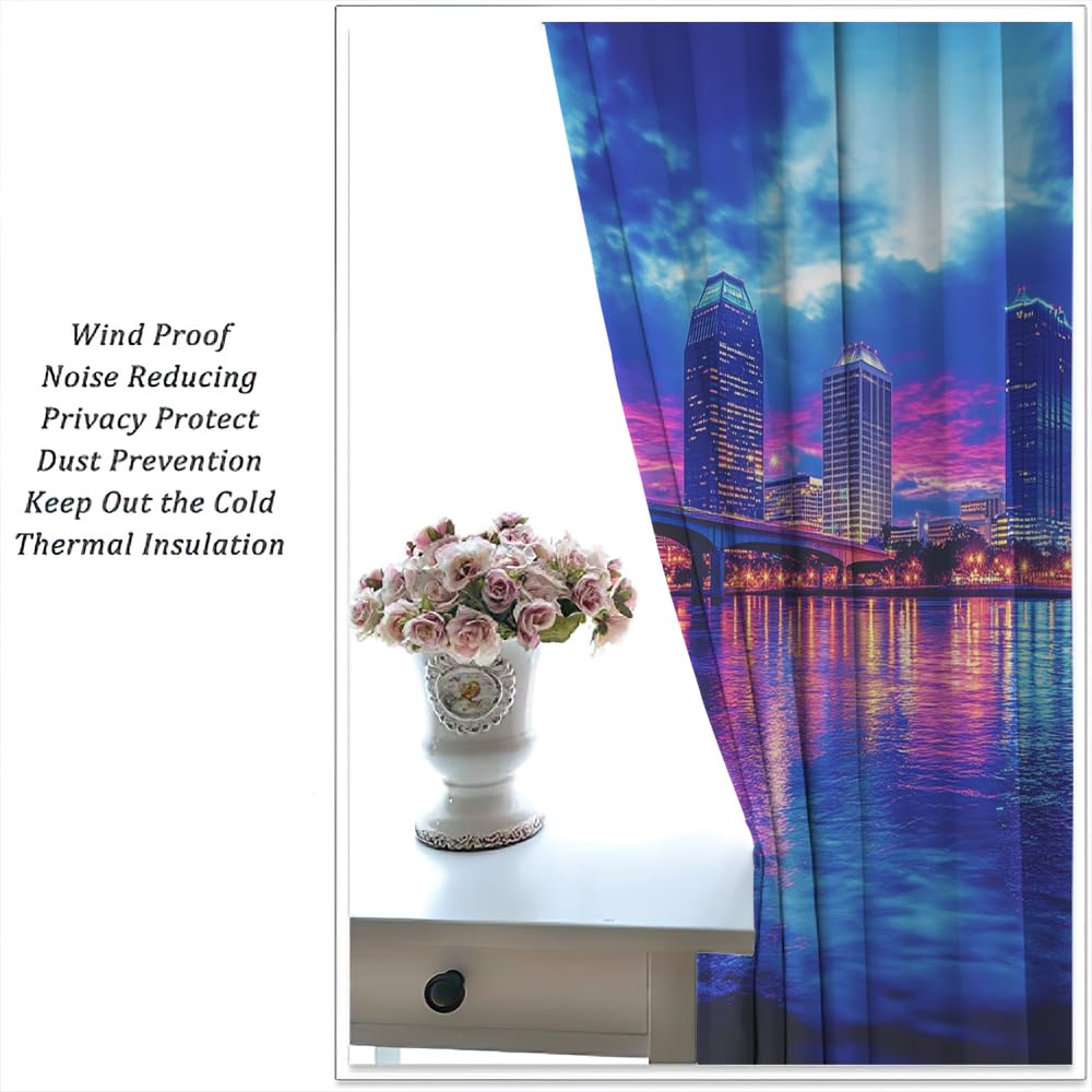 YFBBINS Romantic Urban Skyline Pattern Blackout Curtains Thermal Insulated for Bedroom Living Room, Modern Cityscape Rod Pocket Curtain Light Blocking Drapes, 2 Panels, Each 21 W x 45 L inch