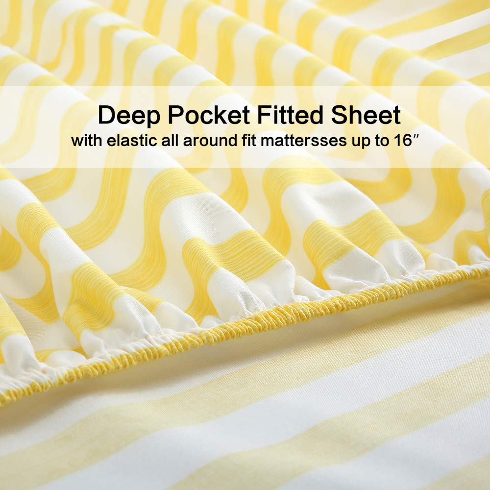 Best Season 3 Piece Stripe Microfiber Stripe Sheet Set - Super Soft Luxury Hotel Deep Pocket,Stain, Fade & Wrinkle Resistant Bedding Set (Yellow,Twin Size)