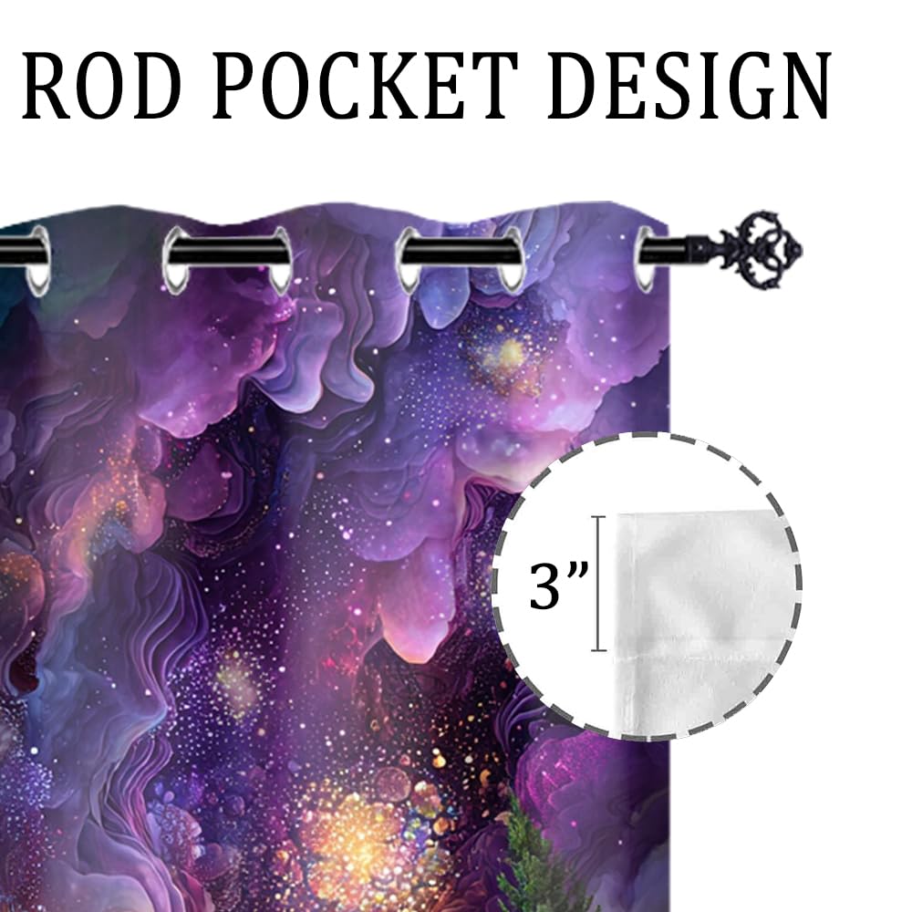 XSUPFLYM Beautiful Realistic Starry Sky Window Blackout Curtains Modern Fantasy Galaxy Nebula Landscape Mountain Plant Pine Forest Thermal Curtains Suitable for Bedroom 2 Panels.Each 21" W x 45" L