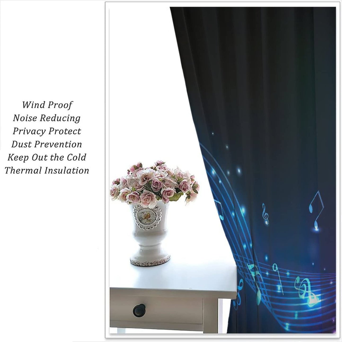 Music Blackout Curtains,Colorful Shiny Music Note Room Darkening Door Window Rod Pocket Curtain for Living Room Bedroom W42xL45in