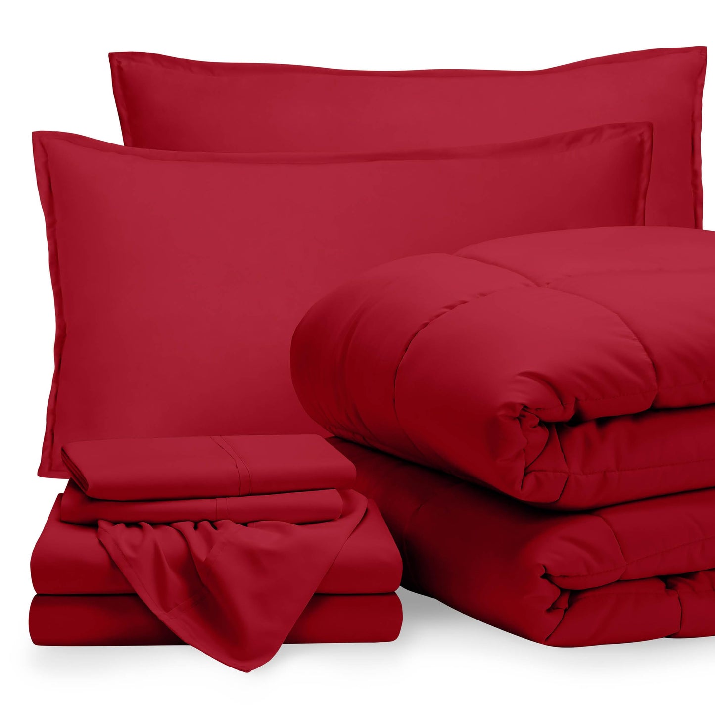 Bare Home Bed-in-A-Bag 7 Piece Comforter & Sheet Set - Full XL - Goose Down Alternative - Ultra-Soft 1800 Premium Bed Set (Full XL, Red/Red)