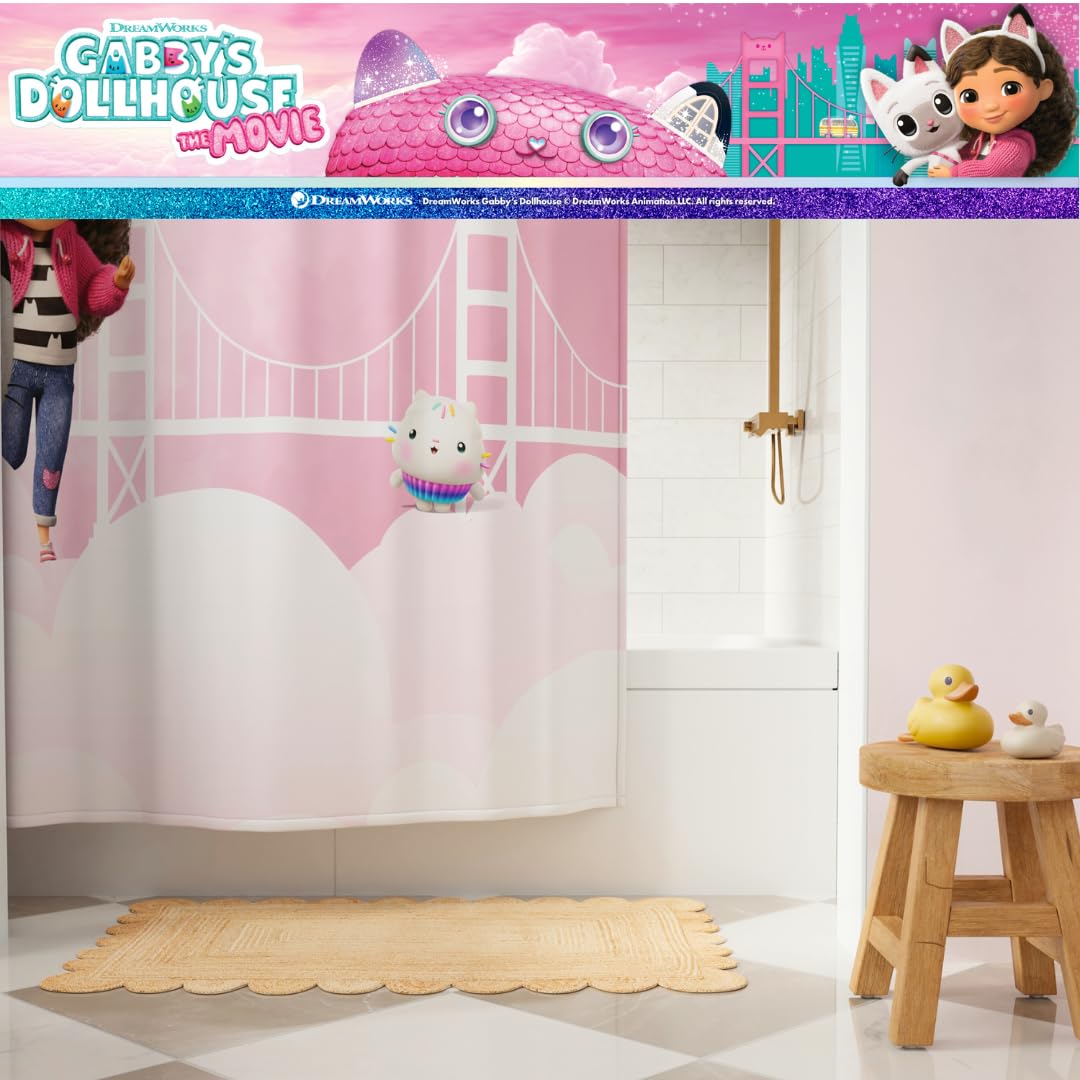 Gabby's Dollhouse The Movie 13-Piece Shower Curtain Set, 72 x 72 Inch Fabric Curtain with Hooks, Bathroom Decor, Machine Washable, (100% Officially Licensed Product) by Franco Collectibles