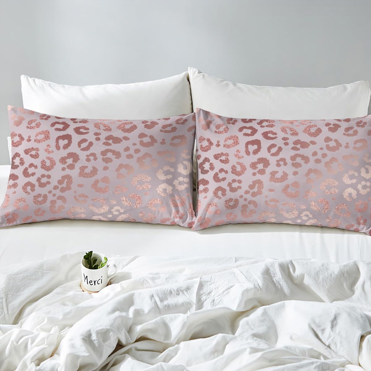 Erosebridal Cheetah Print Sheet Set,Luxury Pink Sequin Bed Sheets,Rose Gold Colored Leopard Print Queen Sheets,Safari Animal Fitted Sheet,Ultra Soft Cozy Durable Flat Sheet…