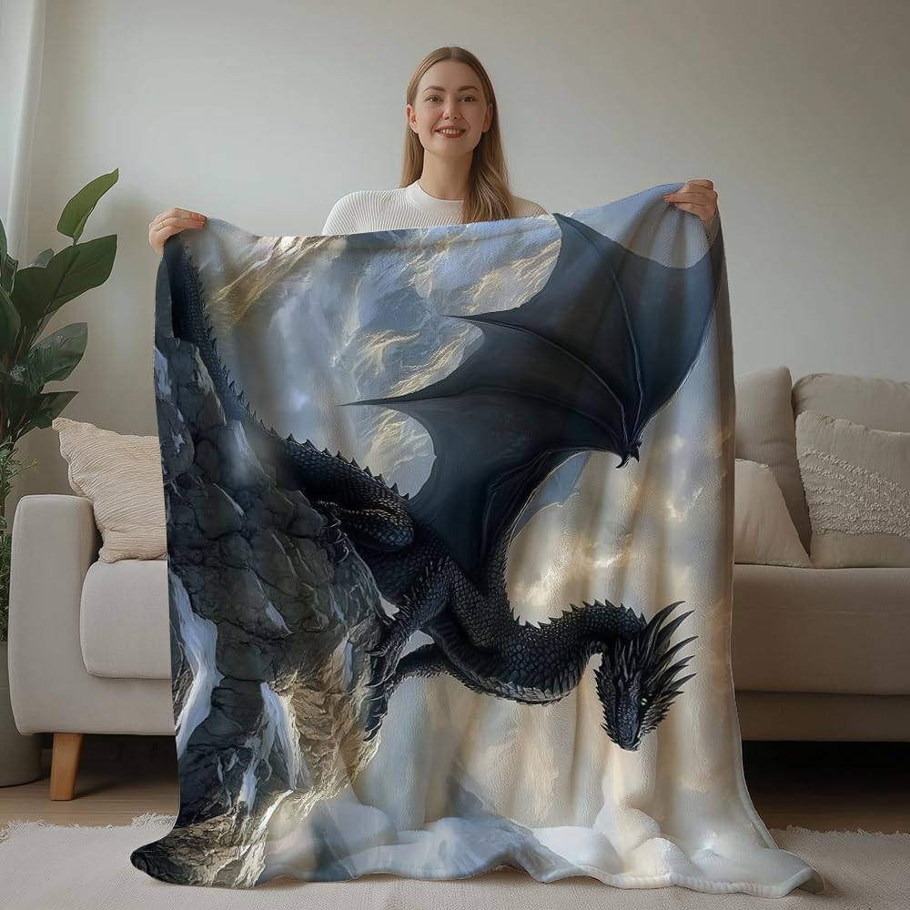 HUNXIAOJ Dragon Throw Blanket Dragon Blanket for Men Animal Throw Warm Soft Flannel for Kids Teens Adults Bed Sofa Couch (49in x 59in)