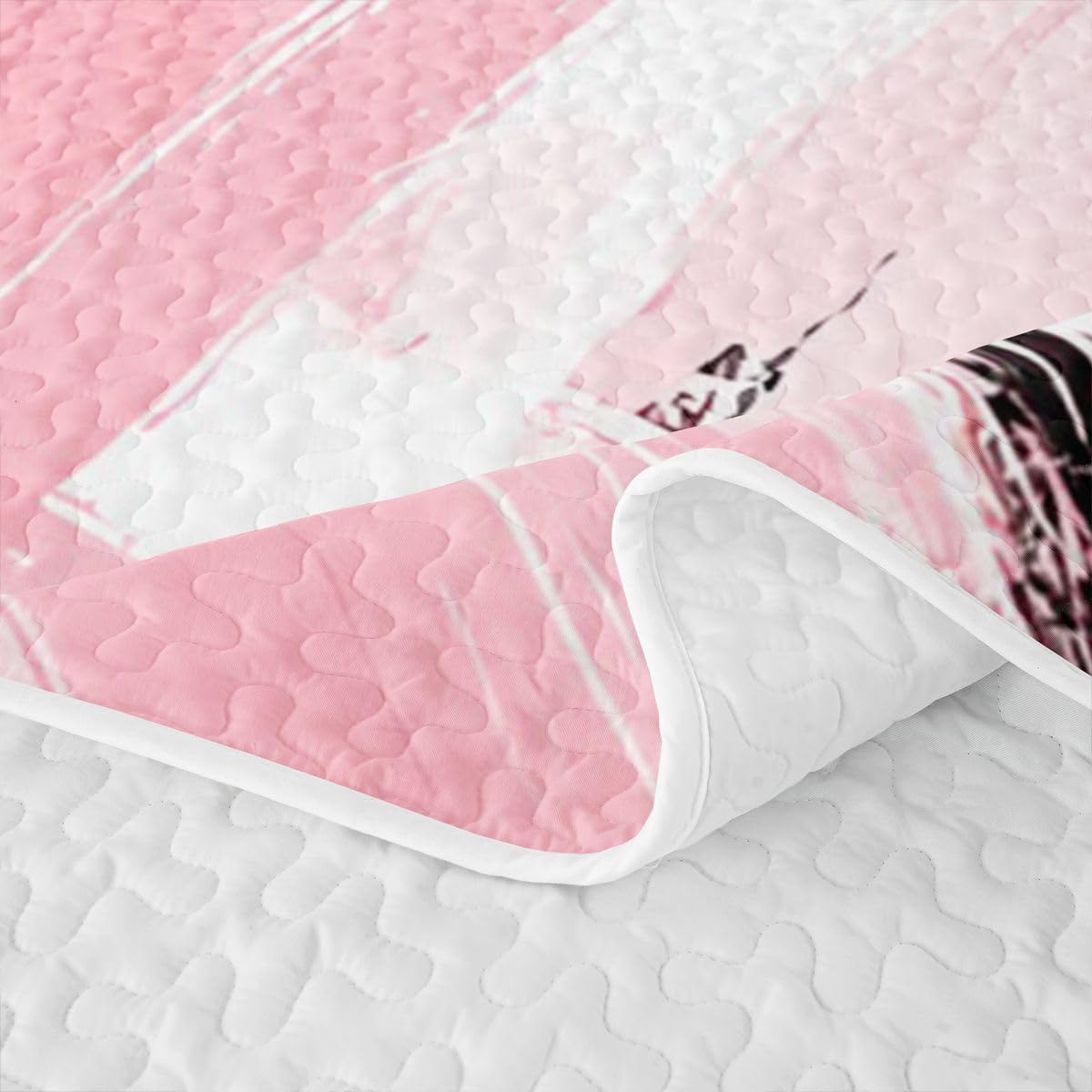 Feelyou Pink Black Bedding Set Kids Abstract Quilt Sets Queen Size Modern Stripes Bedspread Coverlet for Room Soft Modern with 2 Pillow Case