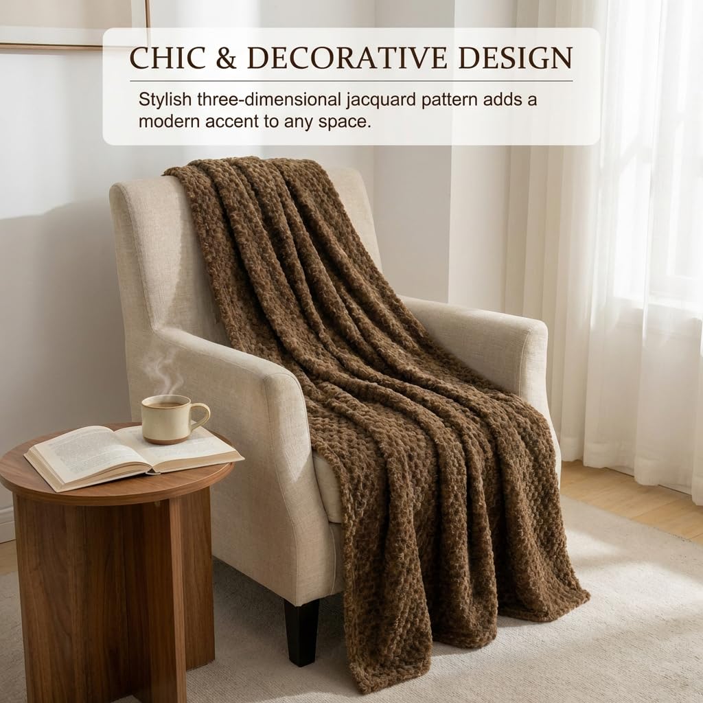 ARUDYREV Queen Size for Couch or Bed Cozy Soft Lightweight Fuzzy Flannel Blanket Suitable 3D Imitation Turtle Shell Jacquard Decorative Blankets for All Seasons(40"×60",Brown)