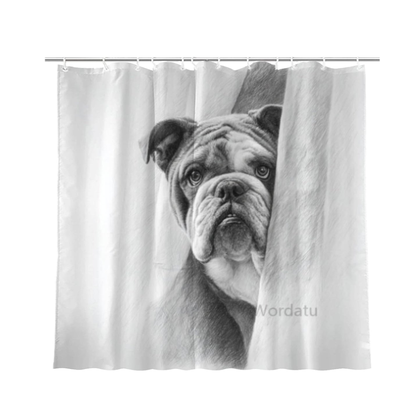 Wordatu Bulldog- Shower Curtain Bathroom Set 72x72 Inches Taking a Bubble Bath Animal Bath Animal Pet Dog Art Home Decor 12 Hooks