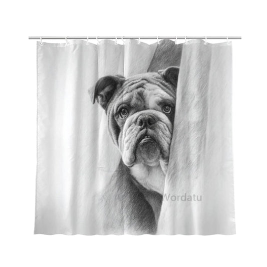 Wordatu Bulldog- Shower Curtain Bathroom Set 72x72 Inches Taking a Bubble Bath Animal Bath Animal Pet Dog Art Home Decor 12 Hooks