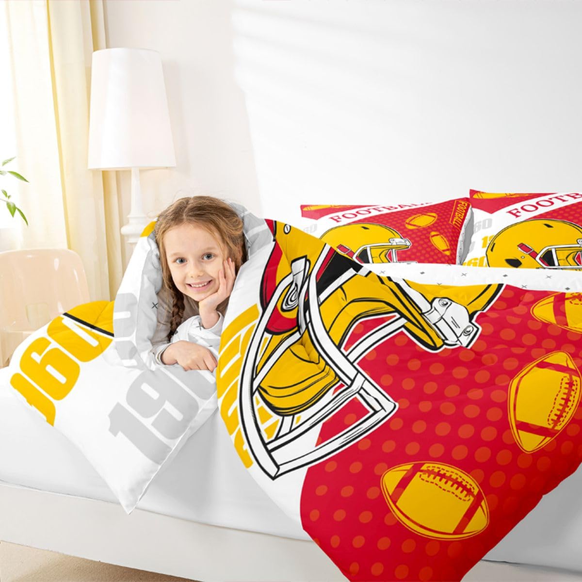 Feelyou Football Comforter Set Full Size Boys Bedding Set for Kids Boys Girls Football City Duvet Quilt Fans Gift Bedroom Decor Microfiber 3 Pcs with 2 Pillow Cases