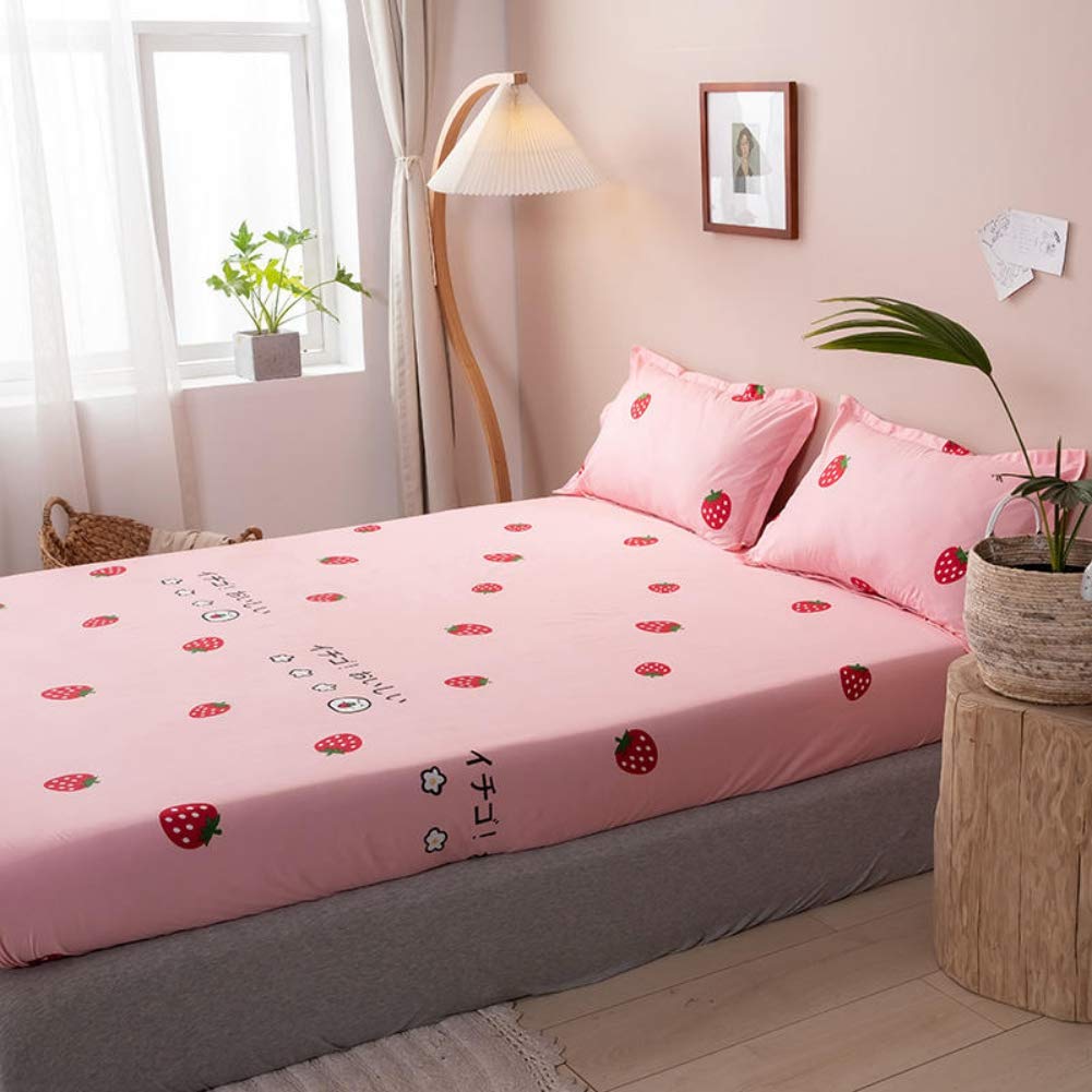 Kids Fitted Sheet Twin Size Girls Cute Strawberry Bedding Set for Children Bedroom Decor Girly Cartoon Fruit Print Bed Sheet Set Lovely Pink Bed Cover with 1 Pillow Cases,Flat Sheet not Included