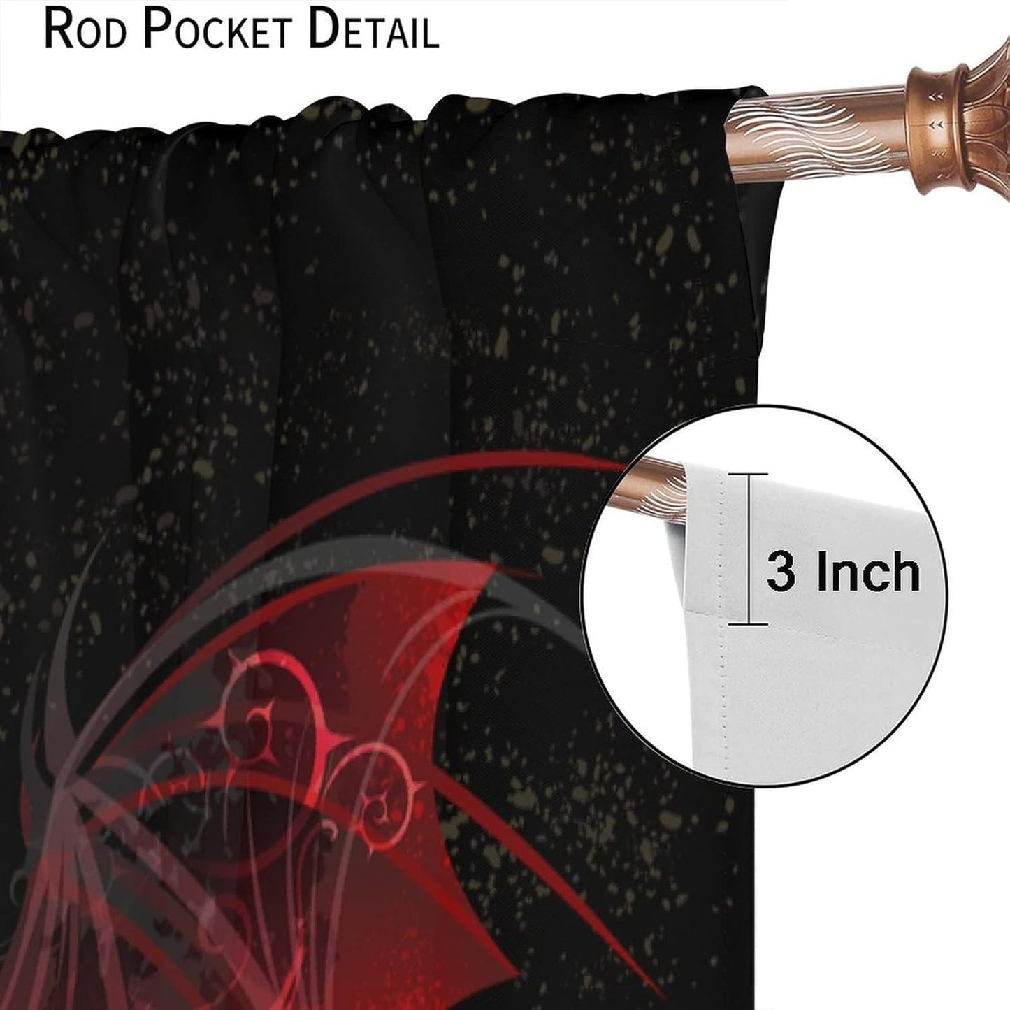 HZOHNAGO Gothic Curtains Red Bat Pattern Blackout Print Rod Pocket Window Drapes for Bedroom Living Room 42x45in