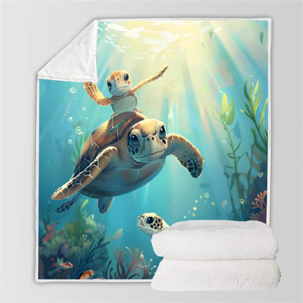 PAOABIU Sea Turtle Blanket Throw, Cute Ocean Animal Throw Blanket for Couch, Hawaiian Sea Breathable Warm Bed Throw, Kids Room Lightweight Fleece Blanket Kids 30"x 40" Camping & Travel Blanket