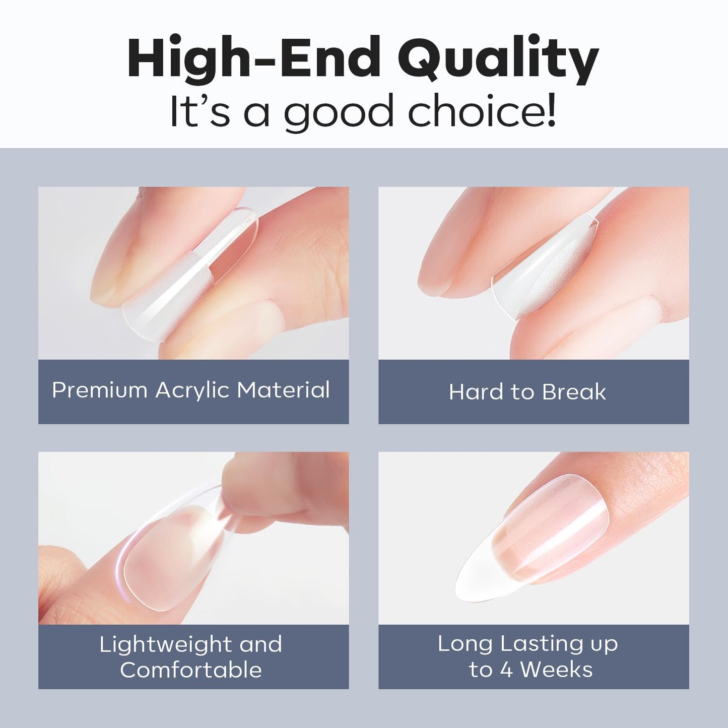 Modelones Medium Round Oval Fake Nail Tips - 510Pcs Gel Tips Pre-shaped Half Matte Full Cover Clear Acrylic Gel Kit False Press on Nails for Extension DIY Salon 15Sizes