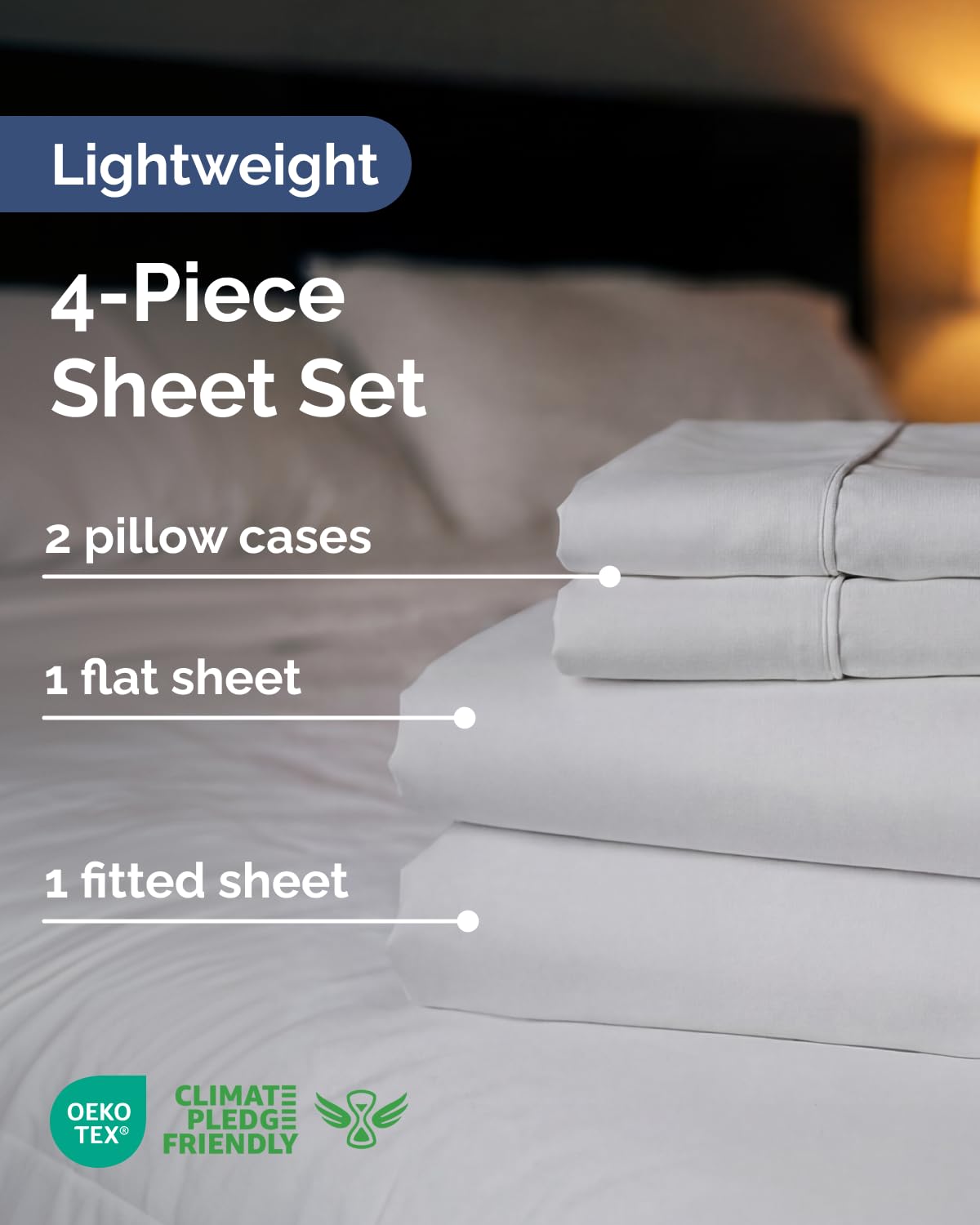 Lightweight 4 Piece Bed Sheet Set Full Size - Cooling Sheets for Hot Sleepers - Breathable Bedding Set w/ 8-16 Inch Deep Pockets - 1 Flat & 1 Fitted & 2 Pillowcases - Wrinkle Resistant - Light Grey