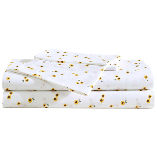 Eddie Bauer - Twin Sheet Set with Fitted Sheet & Pillowcase, 100% Cotton Percale Bedding, Crisp & Cool, Dorm Room Essentials, Sunflower Yellow