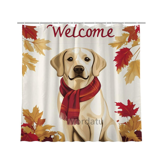 Wordatu Fall Shower Curtain Labrador Retriever Under Maple Leaves Harvest Thanksgiving Bathroom Decor 72x72 Inch Polyester Fabric Waterproof Bath Curtain with 12 Hooks