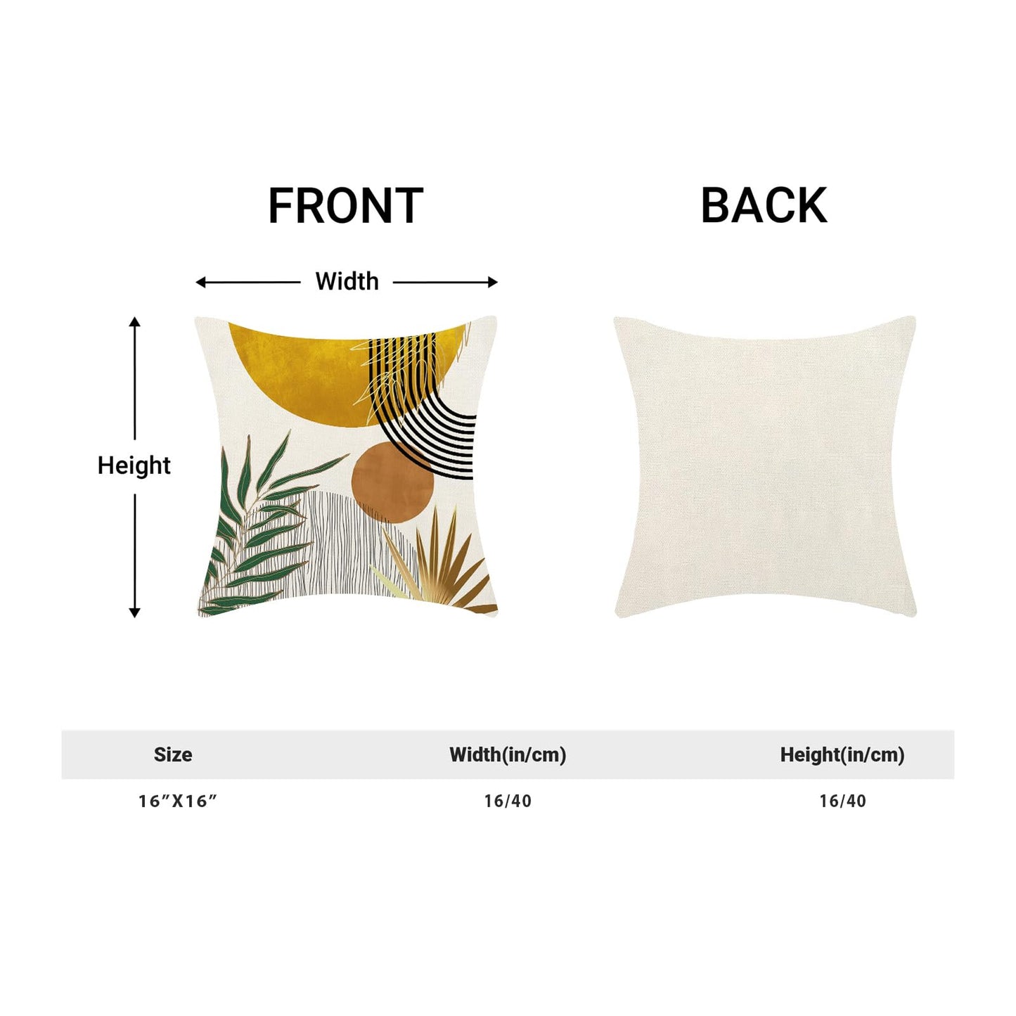 Boho Pillow Covers 16x16 Inch 2 Pcs,Mustard Yellow Green Tropical Leaf Summer Outdoor Decorative Throw Pillows,Mid Century Abstract Farmhouse Decor Pillowcase Linen Cushion Cover for Couch Sofa