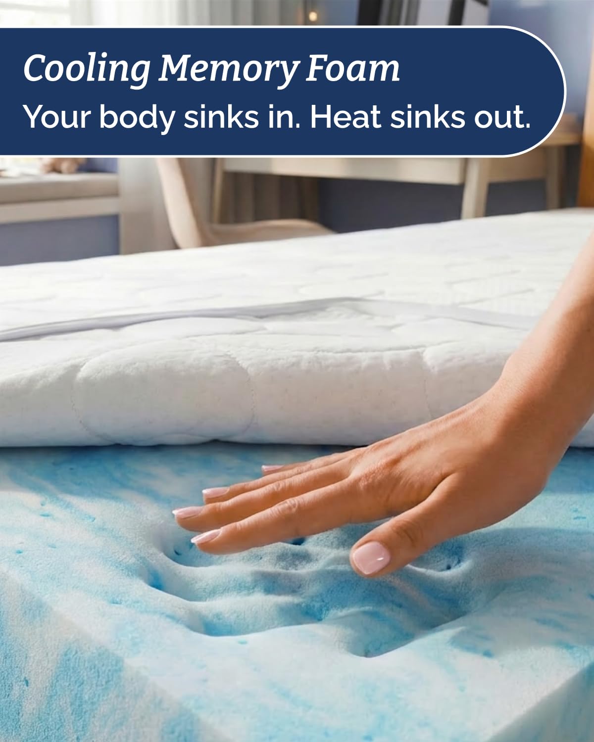 Mattress Topper - 3 Inch Memory Foam Mattress Topper with Cooling Cover for Hot Sleepers - Plush, Thick & Comfy - Pain & Pressure Relief - Twin Size Mattress Pad with Straps & Removable Washable Cover