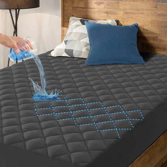 HYLEORY King Size Waterproof Mattress Pad Protector, Breathable Quilted Mattress Cover Noiseless Waterproof Fitted Sheet Mattress Topper Upto 21" Deep Pocket, Dark Grey