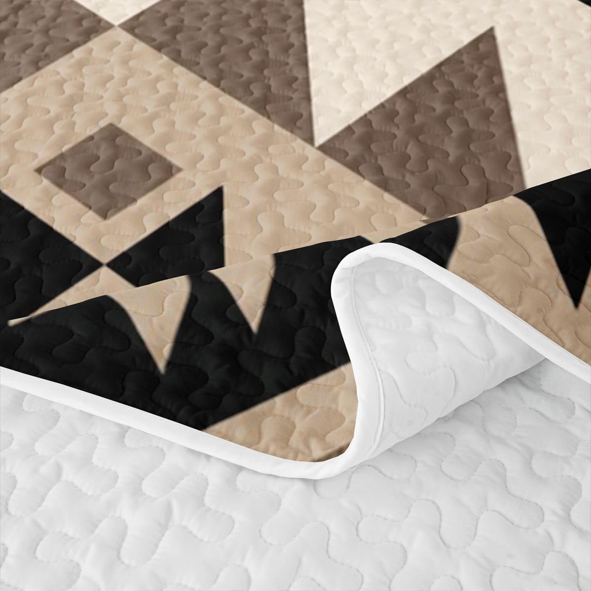 Erosebridal Black Beige Abstract Quilt Modern Boho Western Aztec Quilt Set Twin Size Geometric Stripes Coverlet Minimalist Stylish Art Southwestern Quilted Bedspread Bedroom Decor