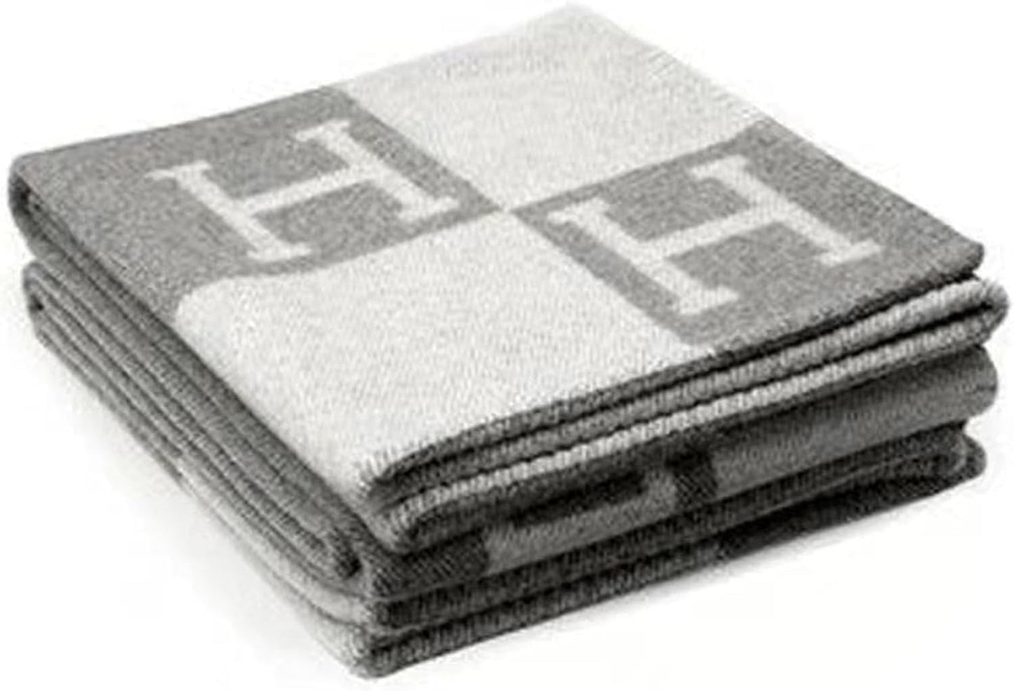 H Blanket Soft Cashmere Fleece Plaid Throw Blanket, All Season Knitted Shawl for Sofa Couch Car Camping, for Women Men, Grey