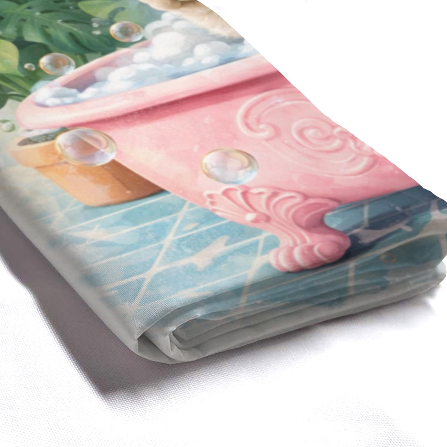 Wordatu Great Pyrenees Bathtub Green Plants Shower Curtain Cute Pet Animal Bathroom Waterproof Shower Curtain 72x72 with 12 Hooks（24455）