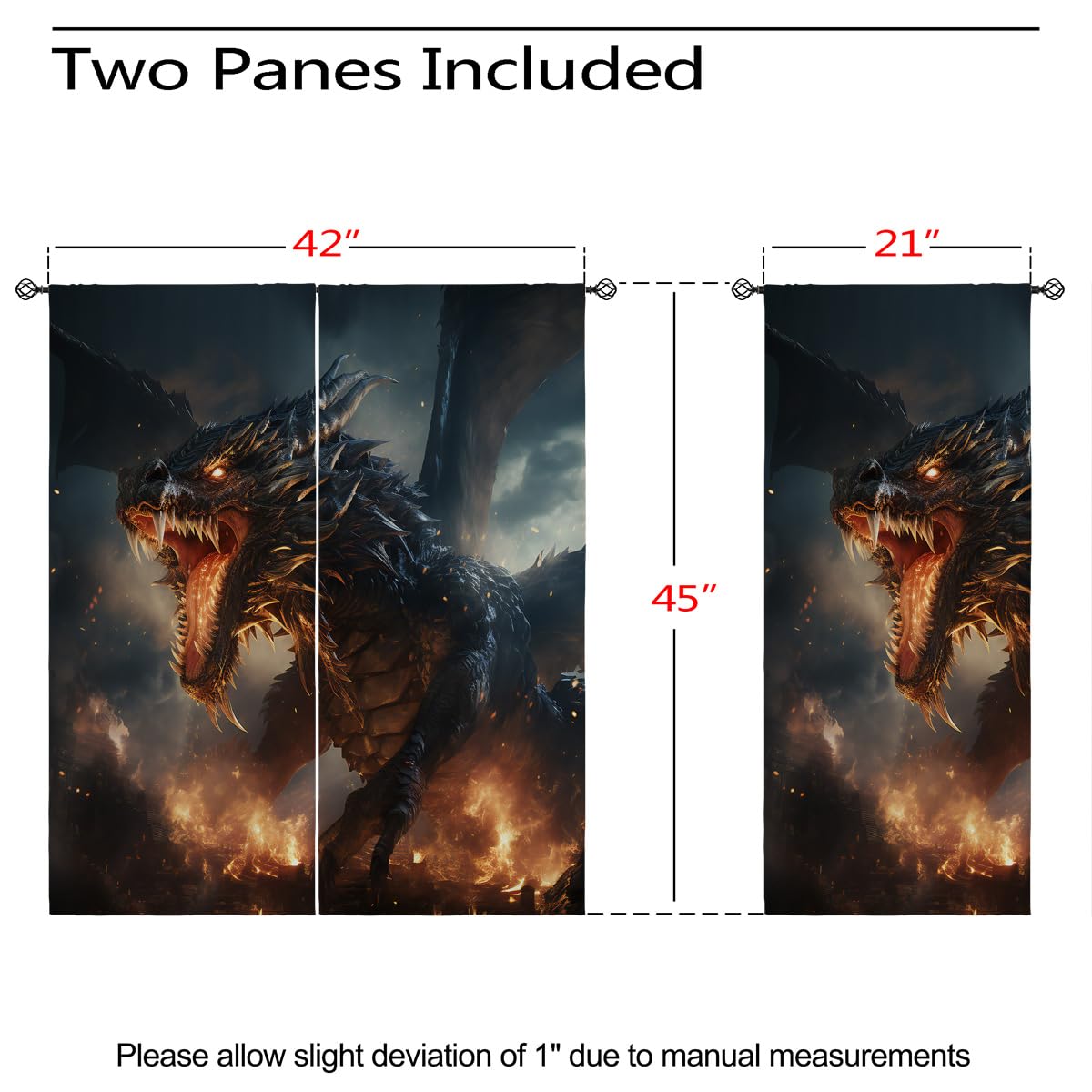 Magic Dragon Blackout Curtains for Girls Boy Home Decor, Mythical Fantasy Animals Scary Fire Dragon Grommet Thermal Insulated Drapes Darkening Window Curtain for Bedroom Living Room, 42 x 45 Inch