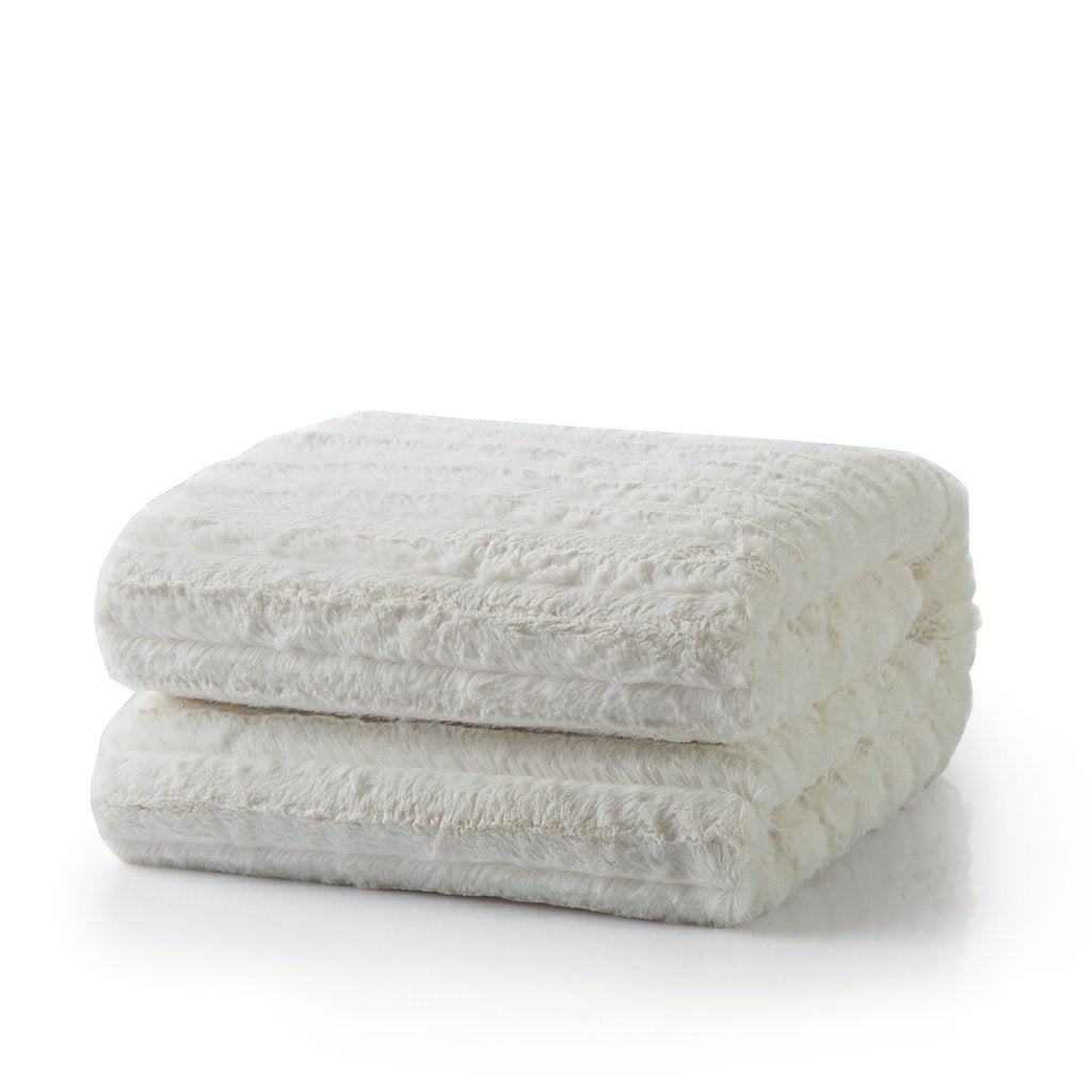 Tache White Creamy Ivory Polar Blanket Super Soft Warm Faux Fur with Ivory Sherpa Back Bed Throw - 63x87