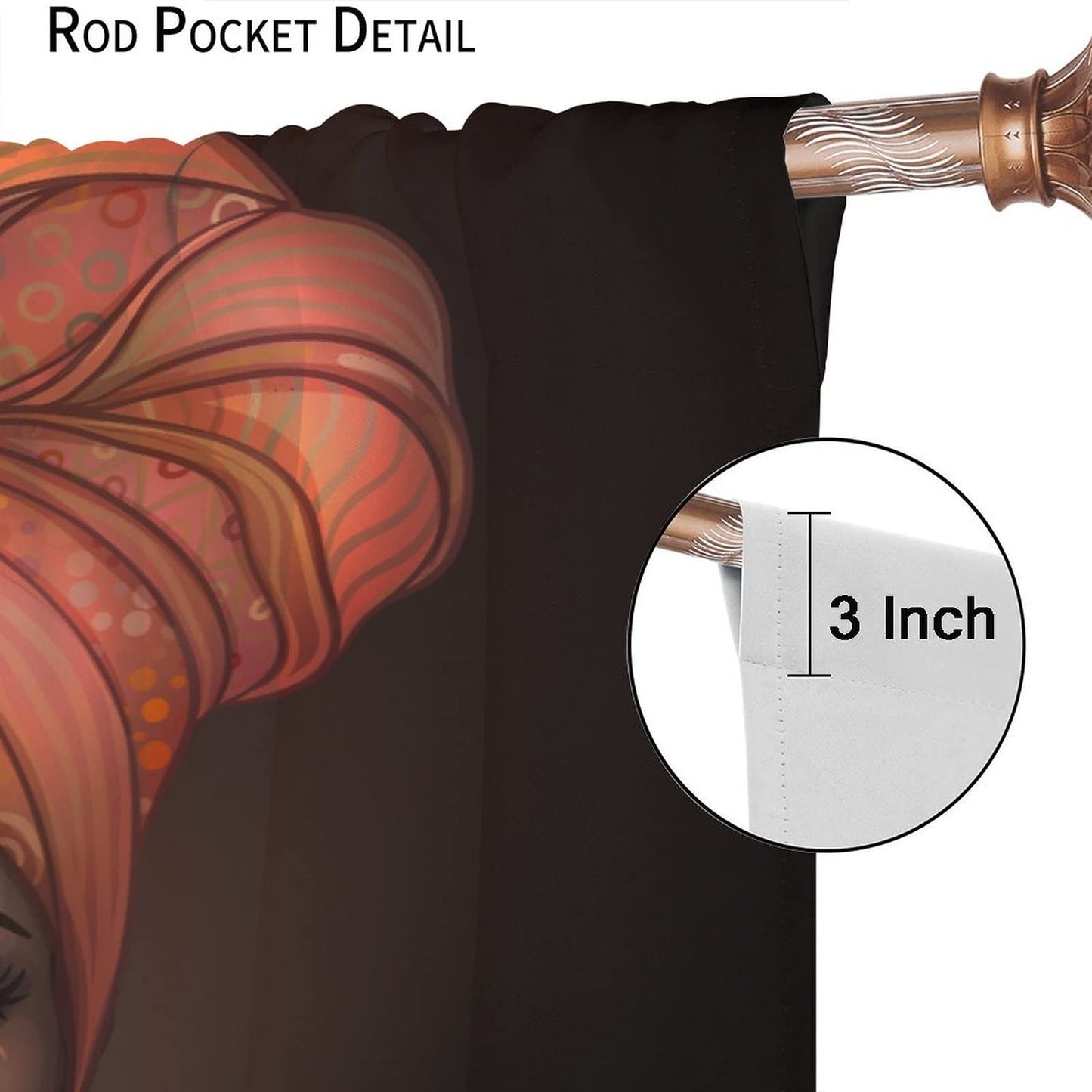 Beautiful African Woman Curtain Ethnic Tribe Black Girl Room Decor for Living Room Dining Children's Room Bedroom Blackout Rod Pocket Printed Window Drapes 42x45in