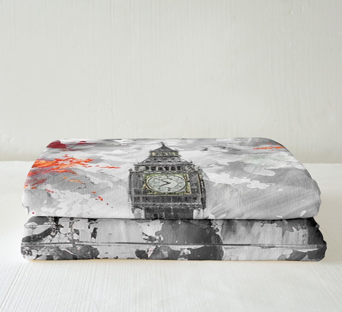 London Sherpa Blanket for Bed Sofa Couch Couples Soft Big Ben Fleece Throw BlanketGrey Red Double Decker Bus Pattern Plush Blanket Decorative Chic Paris Cityscape Fuzzy Blanket Street King 87"x95"