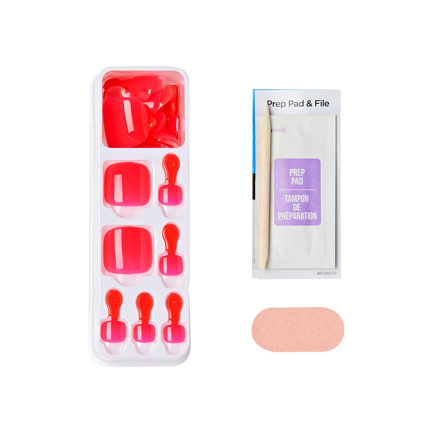 Kiss Impress No Glue Mani Press On Nails, Color, 'Cherry On Top', Pink, Short Size, Squoval Shape, Includes 24 Toenails, Prep Pad, Instructions Sheet, 1 Manicure Stick, 1 Mini File