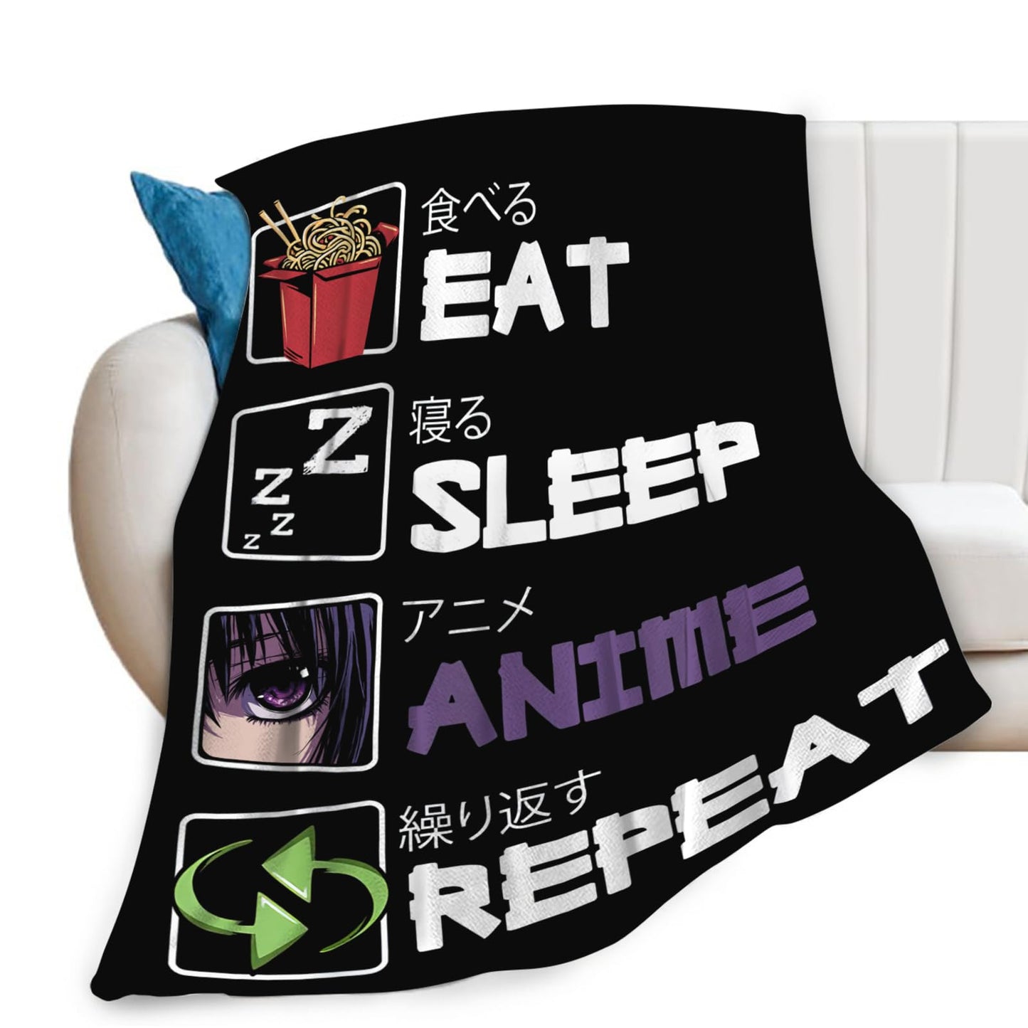 Eat Sleep Anime Blanket for Boys Girls Flannel Anime Throw Blanket Ultra Soft Cozy Fleece Decor Blankets Gift for Womens Mens Couch Sofa Bed 50" x 40"