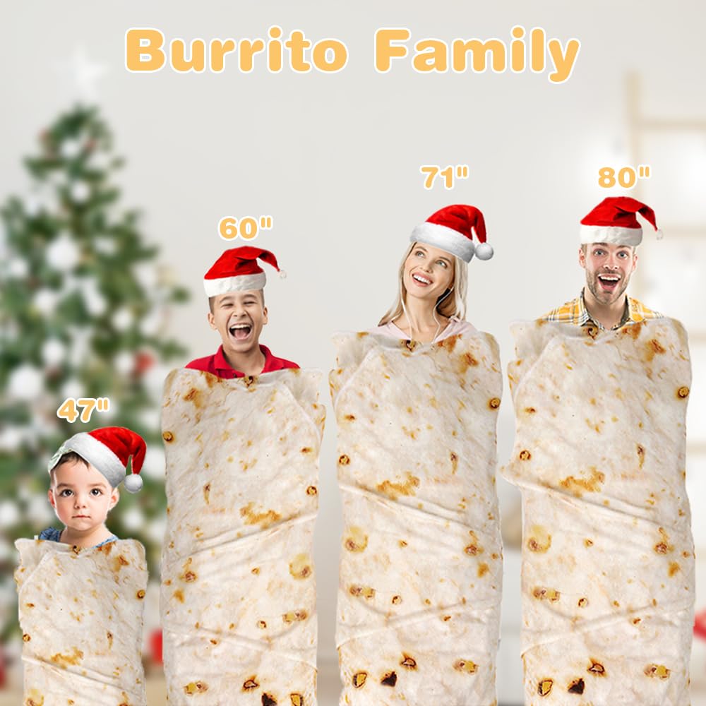 LetsFunny Burrito Tortilla Throw Blankets for Adults Teen Kids, Double Sided Tortilla Taco Wrap Blankets, Novelty Realistic Flannel Food Round Blankets, Unique Funny Gift for Girl Women 47in