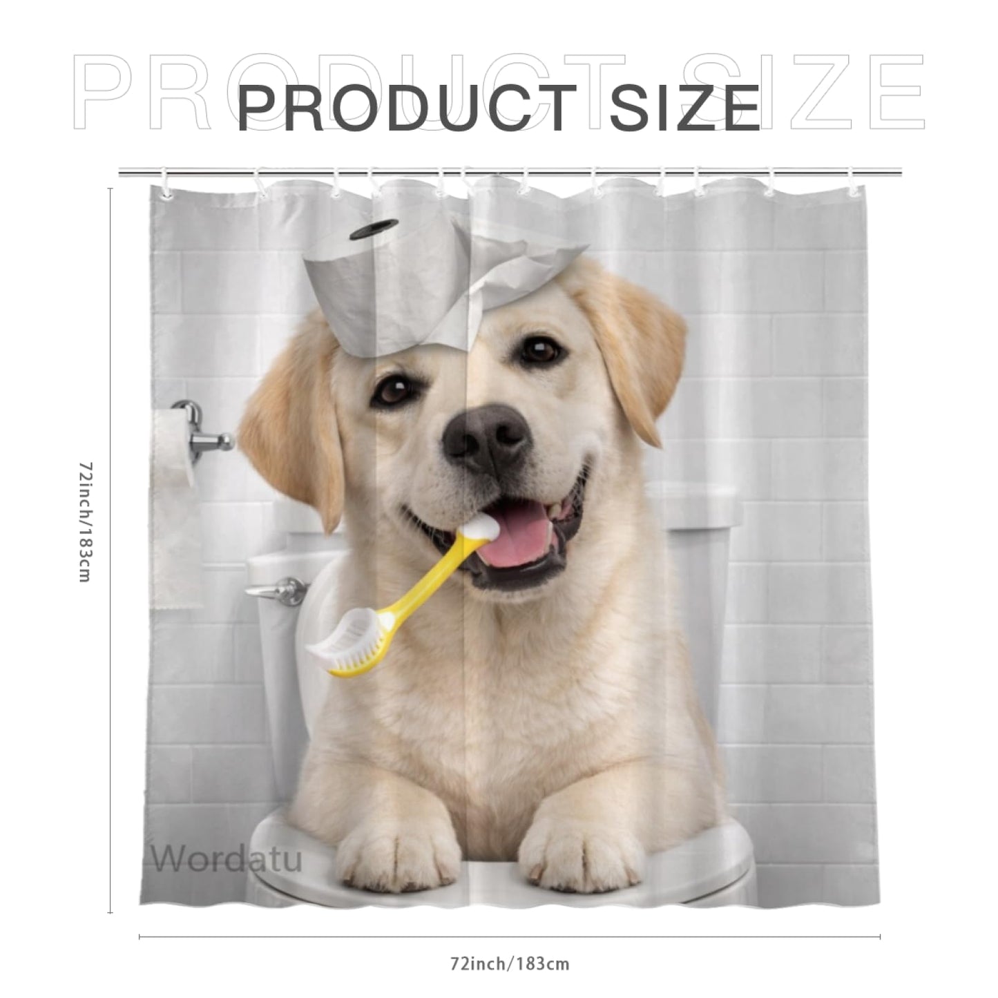 Wordatu Funny Labrador Retriever Dog Shower Curtain, Love Brushing Teeth Bathroom Decor, Waterproof Polyester Fabric 72x72 Inch with 12 Hooks(24860)