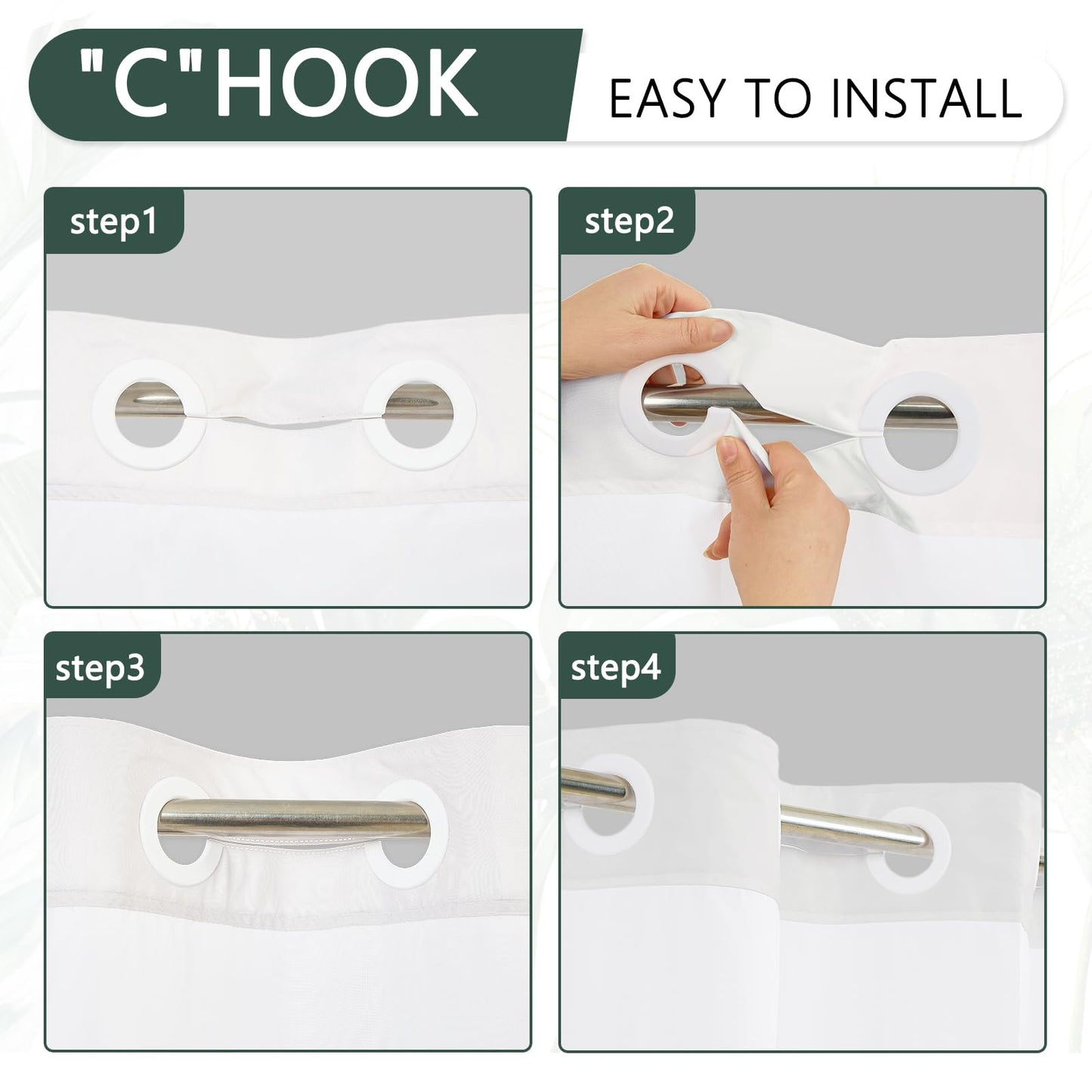NAEMBCU No Hook Shower Curtain with Snap-in Liner 71x74 Inch