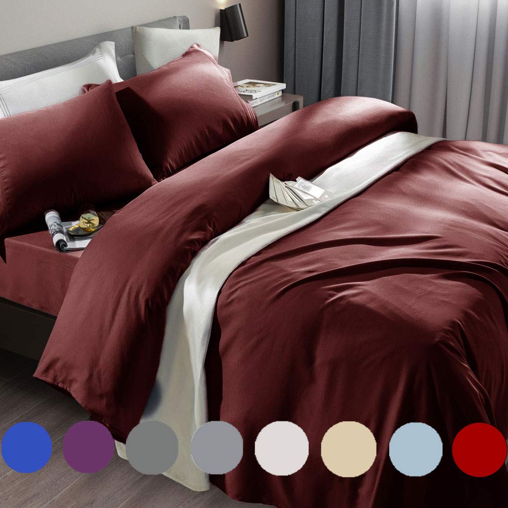 SONORO KATE Bed Sheet Set Super Soft Microfiber 1800 Series Luxury Egyptian Sheets Fit 18-24 Inch Deep Pocket Mattress Wrinkle-6 Piece (Burgundy, Queen)