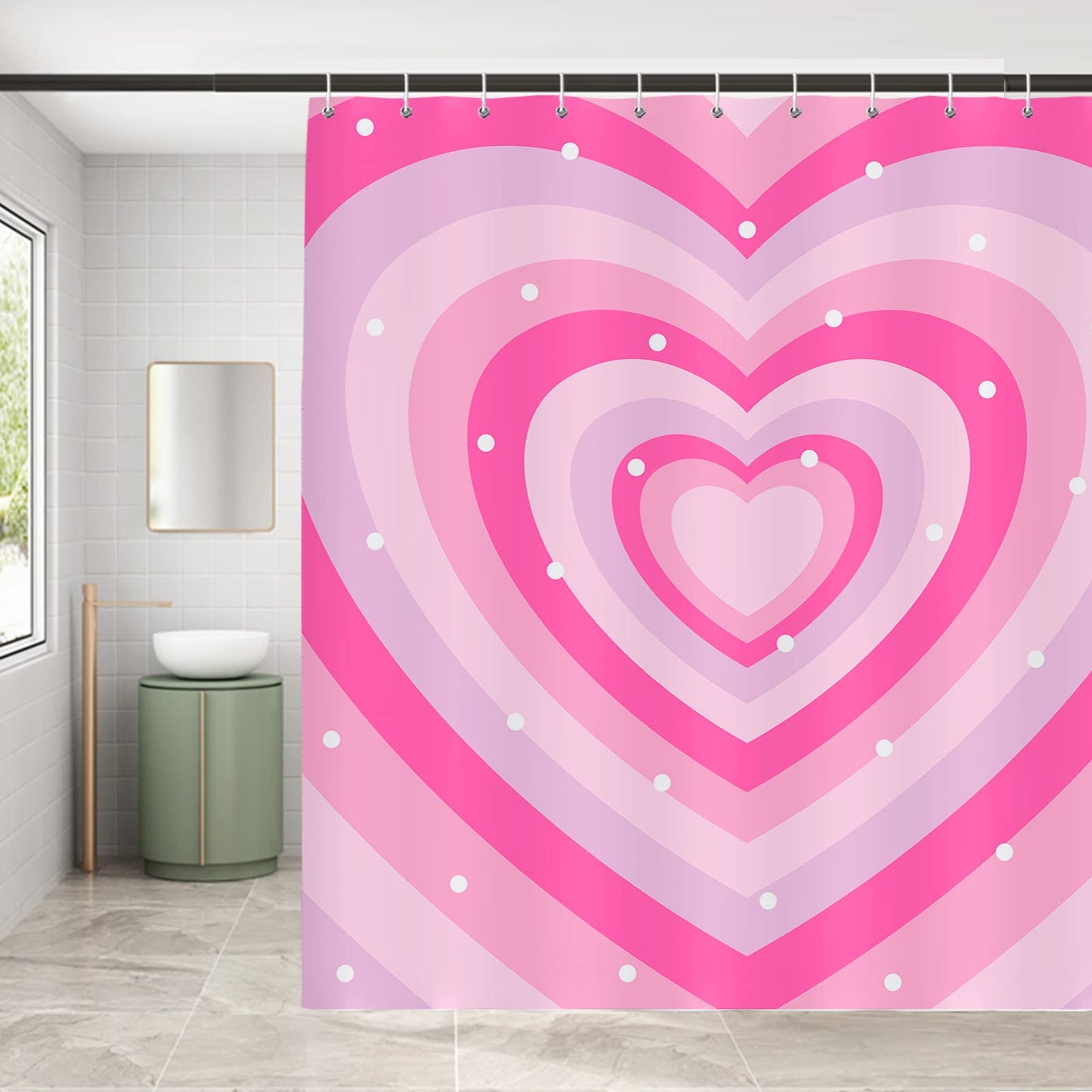 Seorsok Lovely Heart Shower Curtain Pink Modern Simple Home Tub Bathroom Curtain Decorative,Quick Dry Washable Durable Polyester Fabric 72" x 72"