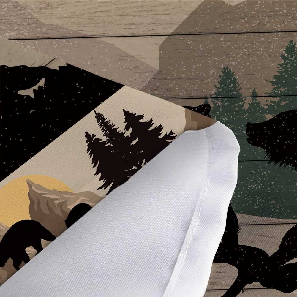 Rustic Cabin Shower Curtain for Bathroom, Cute Funny Bear Deer Forest Mountain on Brown Wooden Board Fabric Woodland Shower Curtains, Country Farmhouse Lodge Shower Curtain Set with 12 Hooks, 70X70IN