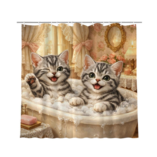 REZHOCH Funny Cute American Shorthair Cat Shower Curtain 72x72Inch,Waterproof Fabric Home Bathroom Decor,Animal Bathtub Bubble Bath,Victorian Vintage Style Kids Girl Bath Curtain with Hooks