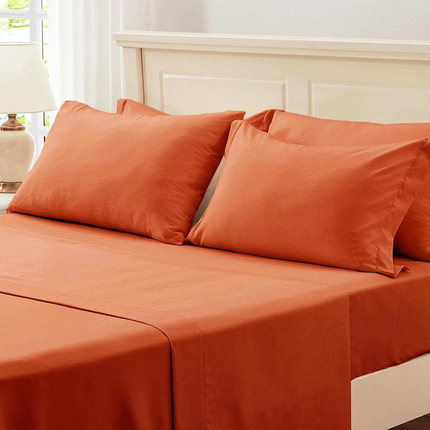Zzlpp Queen Comforter Set 7 pieces, Burnt Orange Seersucker Bed in a Bag with Sheets, Lightweight Bedding Sets with 1 Comforter, 2 Pillow Shams, 2 Pillowcases, 1 Flat Sheet, 1 Fitted Sheet