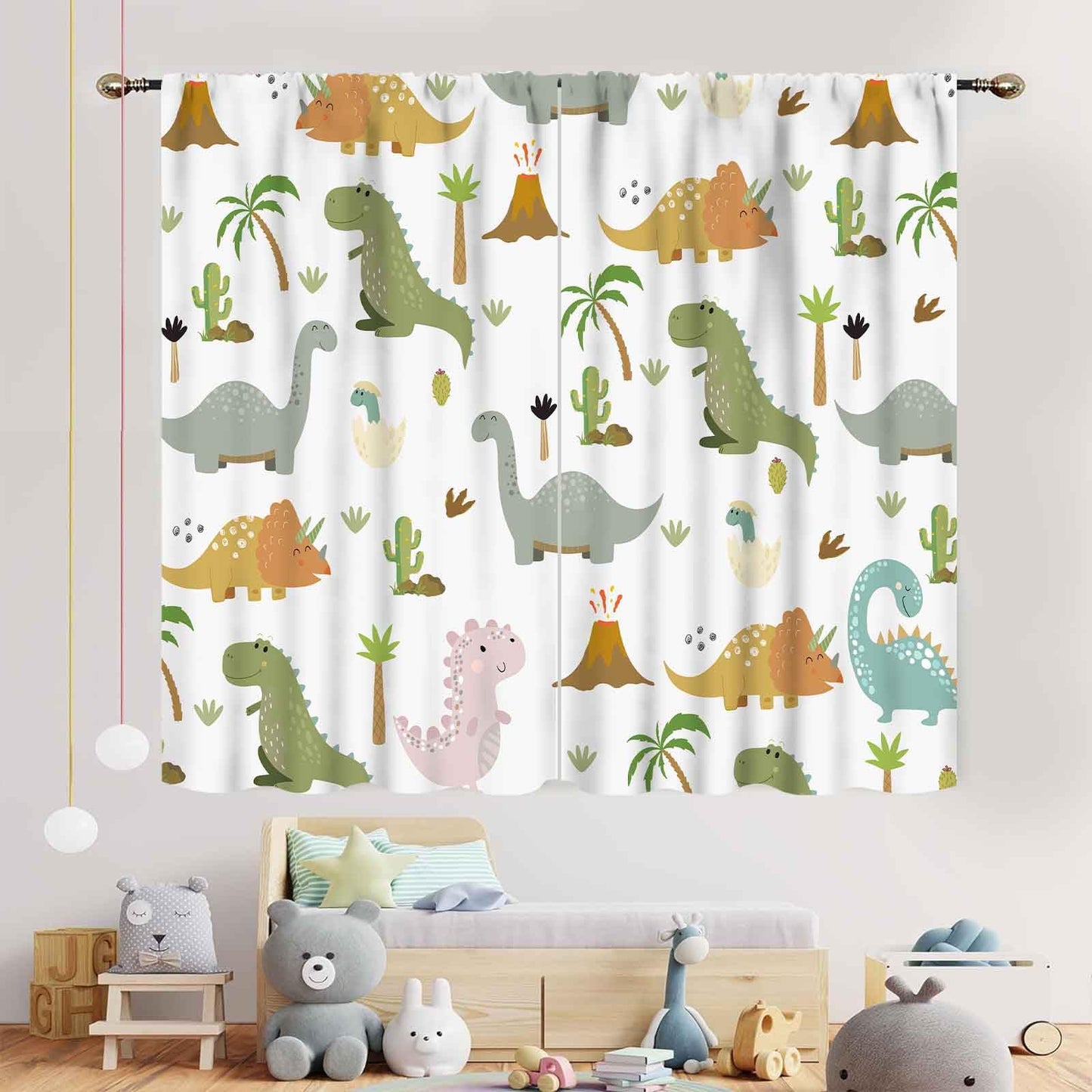 Dinosaur Curtains for Boys Room, Cartoon Dino Cute Safari Animal Printed Baby Kids Room Decor Blackout Window Drapes Treatments for Children Nursery Bedroom Living Room 2 Panel Sets, 42"x45" Inch