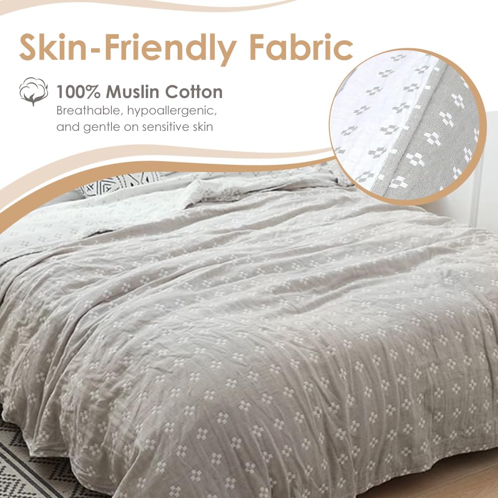 SHSYCER 2 Layer Cozy Lightweight Muslin Cotton Blanket for Bed, Couch & Sofa, Summer Bedding Coverlet with Pattern,Camel,Twin 59''x78''